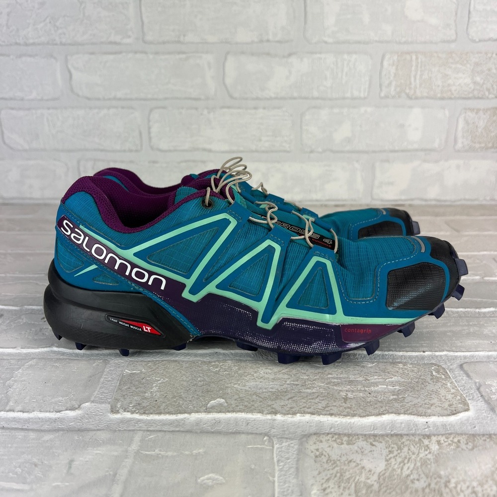 Salomon Speedcross 4 Shoes Womens 8.5 Blue Purple Trail Running Quicklace Lugs